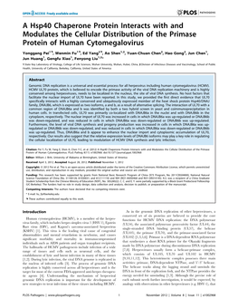 A Hsp40 Chaperone Protein Interacts with and Modulates the Cellular Distribution of the Primase Protein of Human Cytomegalovirus