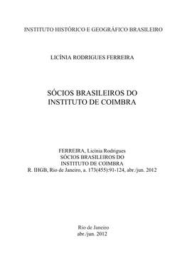 Sócios Brasileiros Do Instituto De Coimbra