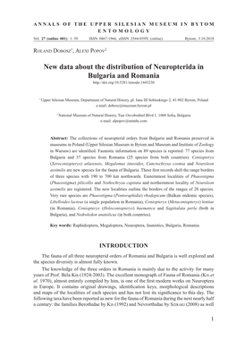 New Data About the Distribution of Neuropterida in Bulgaria and Romania