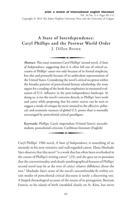 Caryl Phillips and the Postwar World Order J