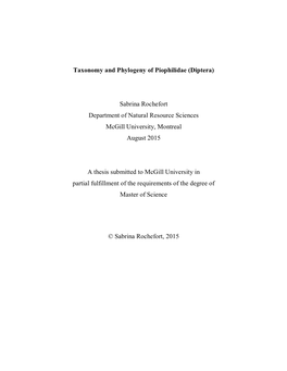 Taxonomy and Phylogeny of Piophilidae (Diptera)