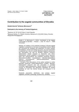 JOURNAL of JOURNAL of BOTANY Contribution to the Segetal