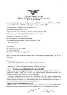 VERBALE RIUNIONE N. 2/2018 SEZIONI TECNICHE SPECIALITÀ' (STS) Acrobazia Roma, 11 Ottobre 2018