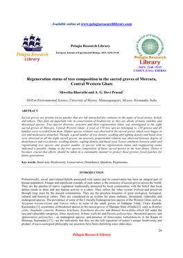 Regeneration Status of Tree Composition in the Sacred Groves of Mercara, Central Western Ghats