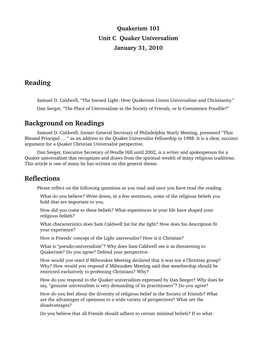 Reading Background on Readings Reflections