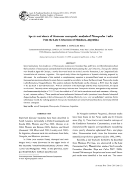 Speeds and Stance of Titanosaur Sauropods: Analysis of Titanopodus Tracks from the Late Cretaceous of Mendoza, Argentina