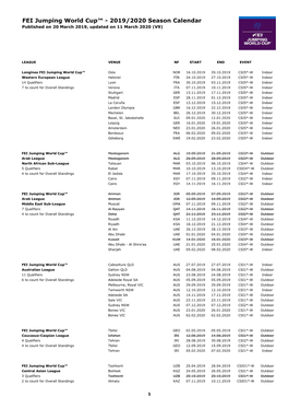 FEI Jumping World Cup™ - 2019/2020 Season Calendar Published on 20 March 2019, Updated on 11 March 2020 (V9)