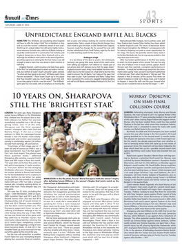 10 Years On, Sharapova Still the 'Brightest Star'