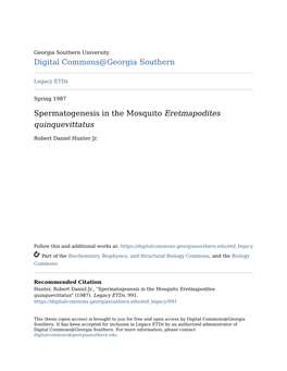 Spermatogenesis in the Mosquito <Em>Eretmapodites