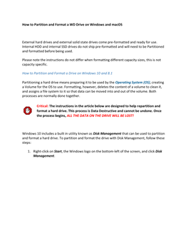 How to Partition and Format a WD Drive on Windows and Macos External Hard Drives and External Solid State Drives Come Pre-Forma
