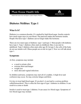 Diabetes Mellitus: Type 1