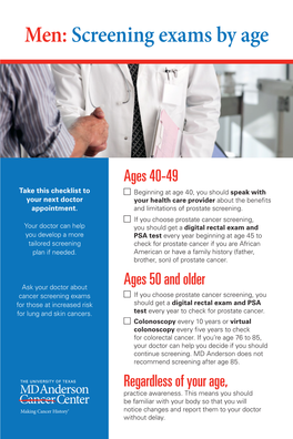 Men: Screening Exams by Age