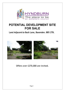 POTENTIAL DEVELOPMENT SITE for SALE Land Adjacent to Back Lane, Baxenden