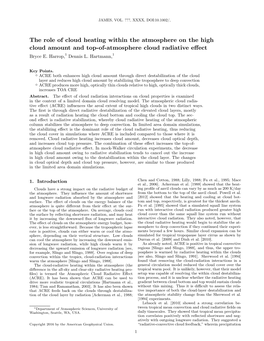 The Role of Cloud Heating Within the Atmosphere on the High Cloud Amount and Top-Of-Atmosphere Cloud Radiative Eﬀect Bryce E
