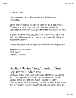 Daylight Saving Time/Standard Time Legislative Update 2021