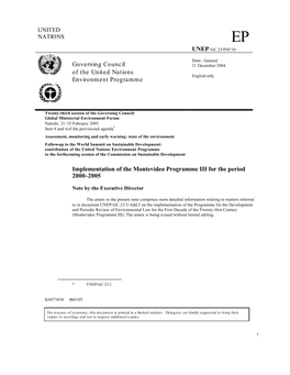 Governing Council of the United Nations Environment Programme Implementation of the Montevideo Programme III for the Period