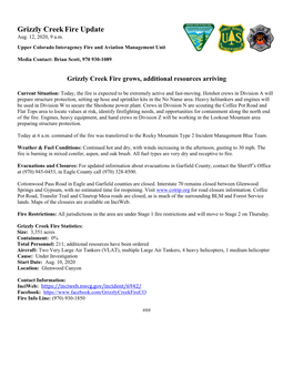 Grizzly Creek Fire Update for 8/12/2020