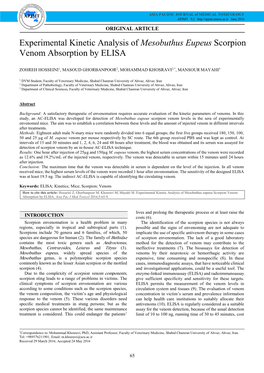 Experimental Kinetic Analysis of Mesobuthus Eupeus Scorpion Venom Absorption by ELISA