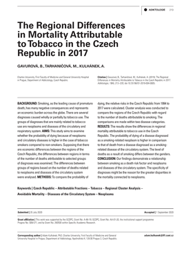 The Regional Differences in Mortality Attributable to Tobacco in the Czech Republic in 2017