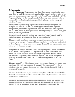 2. Exponents 2.1 Exponents: Exponents Are Shorthand for Repeated Multiplication of the Same Thing by Itself