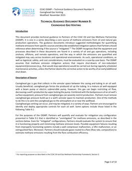 Technical Guidance Document Number 9: Casinghead Gas Venting