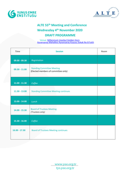 ALTE 55Th Meeting and Conference Wednesday 4Th November 2020