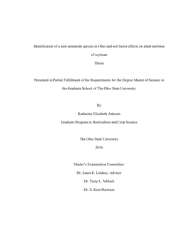 Identification of a New Nematode Species in Ohio and Soil Factor Effects on Plant Nutrition