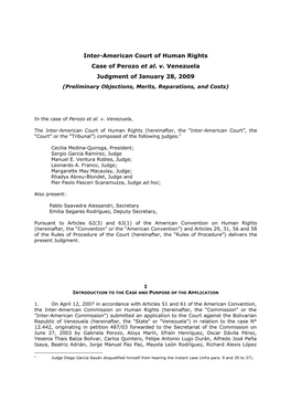 Case of Perozo Et Al. V. Venezuela Judgment of January 28, 2009 (Preliminary Objections, Merits, Reparations, and Costs)