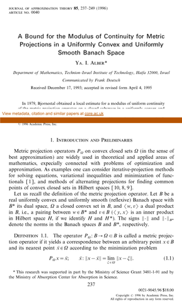 A Bound for the Modulus of Continuity for Metric Projections in a Uniformly Convex and Uniformly Smooth Banach Space Ya