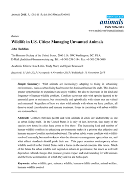 Wildlife in U.S. Cities: Managing Unwanted Animals