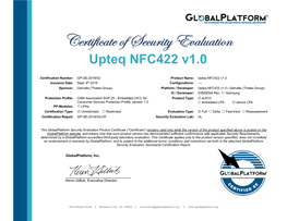 Certificate of Security Evaluation Upteq NFC422 V1.0