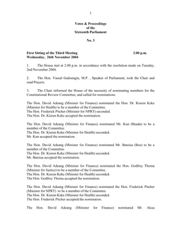 1 Votes & Proceedings of the Sixteenth Parliament No. 3 First Sitting