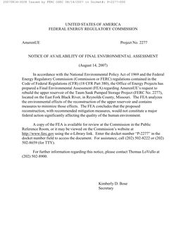 20070814-3028 Issued by FERC OSEC 08/14/2007 in Docket#: P-2277-000