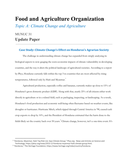 Food and Agriculture Organization Topic A: Climate Change and Agriculture