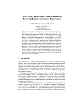 Chaffyscript: Vulnerability-Agnostic Defense of Javascript Exploits Via Memory Perturbation
