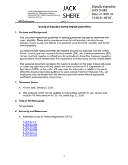 Testing of Equidae During Import Quarantine