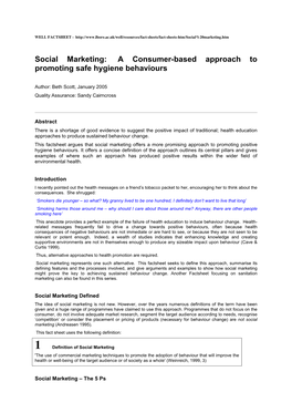 Social Marketing: a Consumer-Based Approach to Promoting Safe Hygiene Behaviours