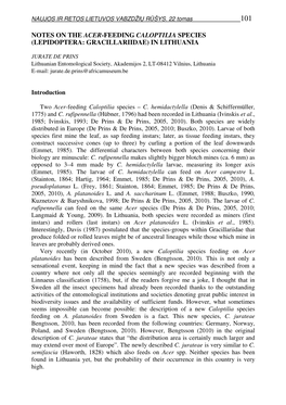 Notes on the Acer-Feeding Caloptilia Species (Lepidoptera: Gracillariidae) in Lithuania