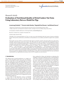 Research Article Evaluation of Nutritional Quality of Dried Cashew Nut Testa Using Laboratory Rat As a Model for Pigs