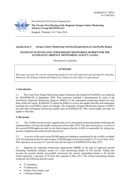 RASMAG/21−WP25 14-17/06/2016 International Civil Aviation Organization the Twenty-First Meeting of the Regional Airspace Safet