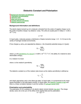 Dielectric Constant and Polarization