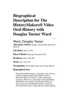 Biographical Description for the Historymakers® Video Oral History with Douglas Turner Ward