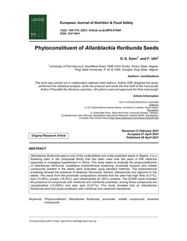 Phytoconstituent of Allanblackia Floribunda Seeds