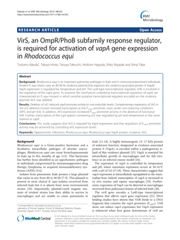 Virs, an Ompr/Phob Subfamily Response Regulator, Is Required for Activation of Vapa Gene Expression in Rhodococcus Equi