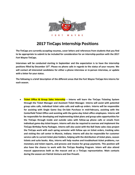 2017 Tincaps Internship Positions