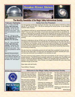 The Magic Valley Astronomical Society Notes from the President February