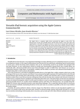 Versatile Ipad Forensic Acquisition Using the Apple Camera