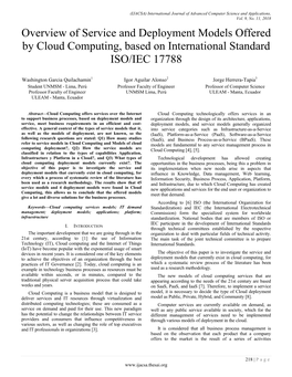 Overview of Service and Deployment Models Offered by Cloud Computing, Based on International Standard ISO/IEC 17788