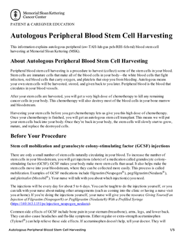 Autologous Peripheral Blood Stem Cell Harvesting | Memorial Sloan Kettering Cancer Center