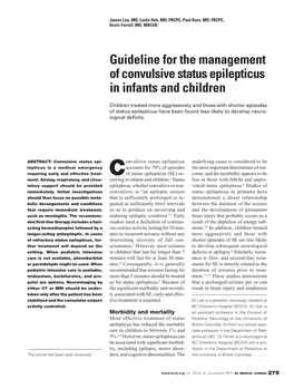 Guideline for the Management of Convulsive Status Epilepticus in Infants and Children